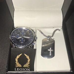 Legion silver toned watch and necklace set